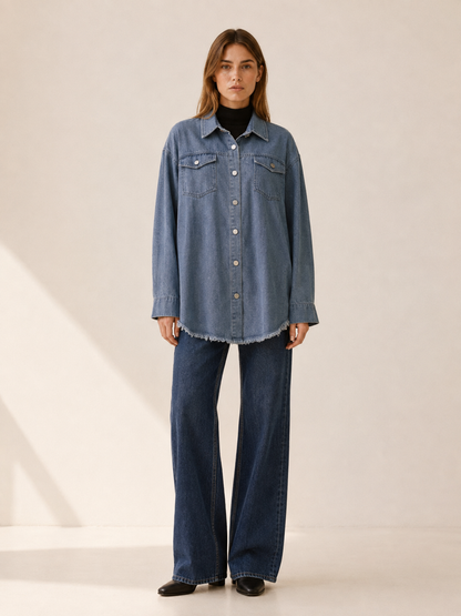 Mila | Oversized Button Up Denim Longline Jacket