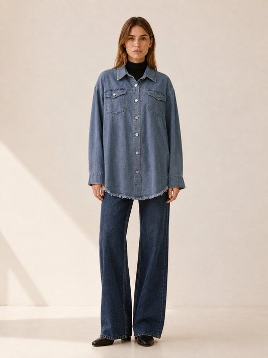 Mila | Oversized Button Up Denim Longline Jacket