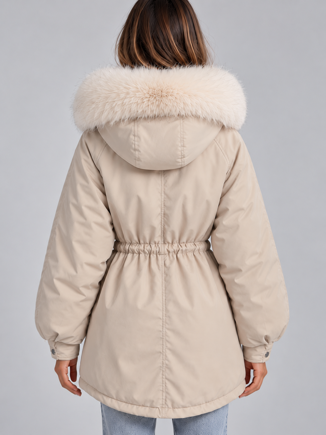 Astrid | Parka à capuche, cordon de serrage et col en fausse fourrure