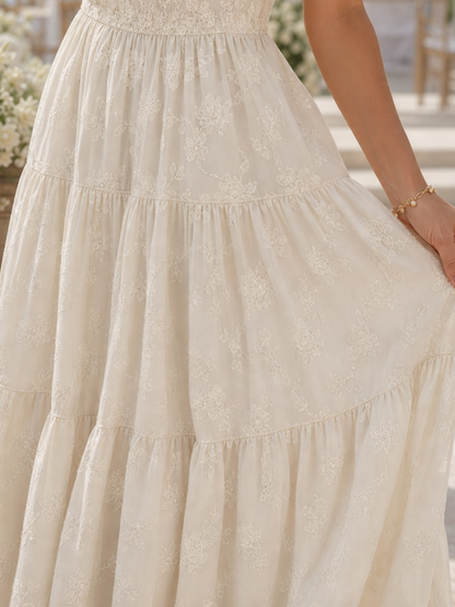Aubrey | Short Sleeve Textured Floral Detail Midi Dress