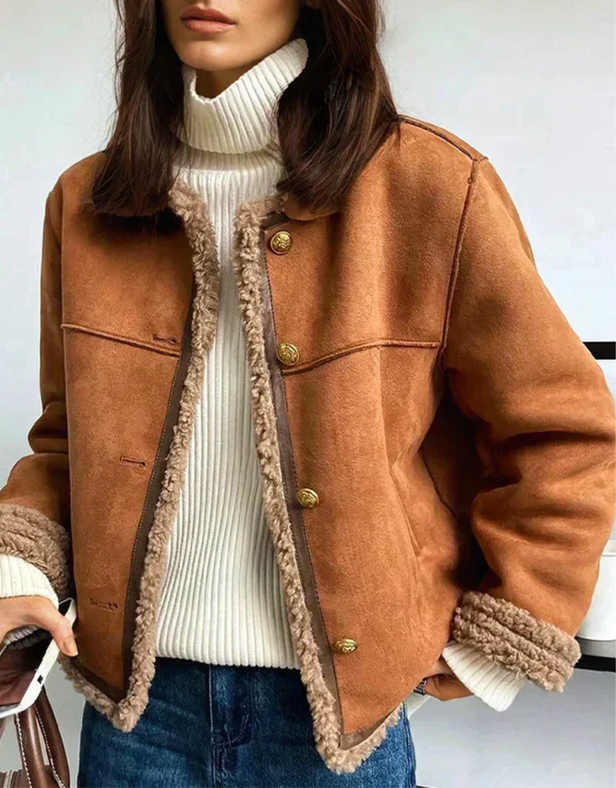 Aurelia | Shearling Trim Suede Jacket