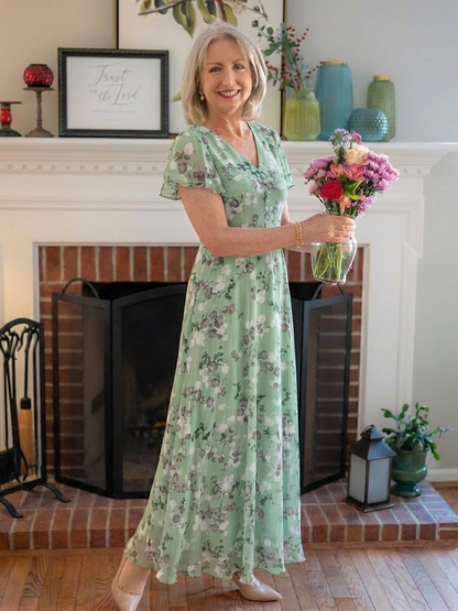 Ava | Floral Chiffon Maxi Dress