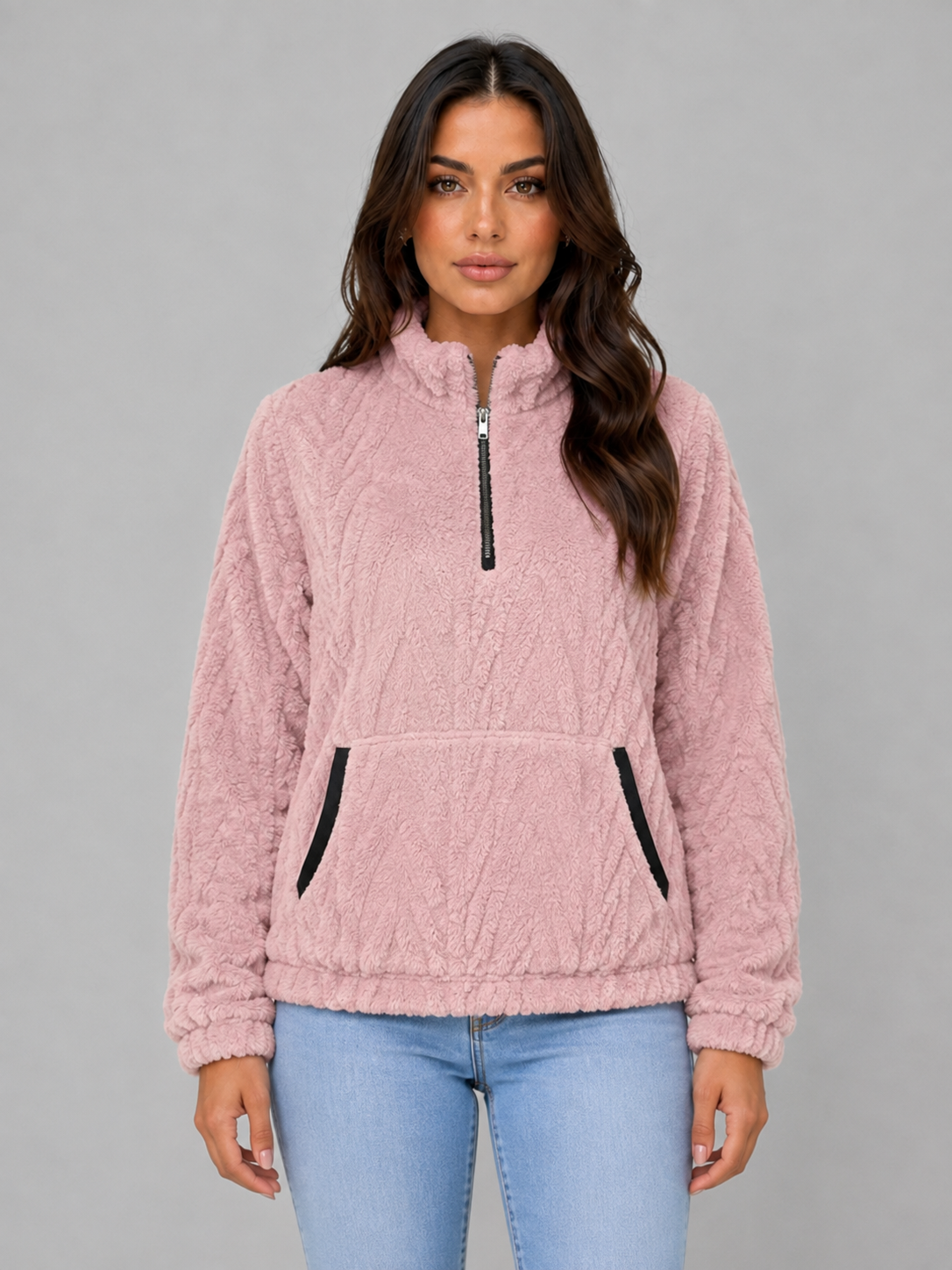 Bernice | Sudadera de felpa de cuello alto con media cremallera