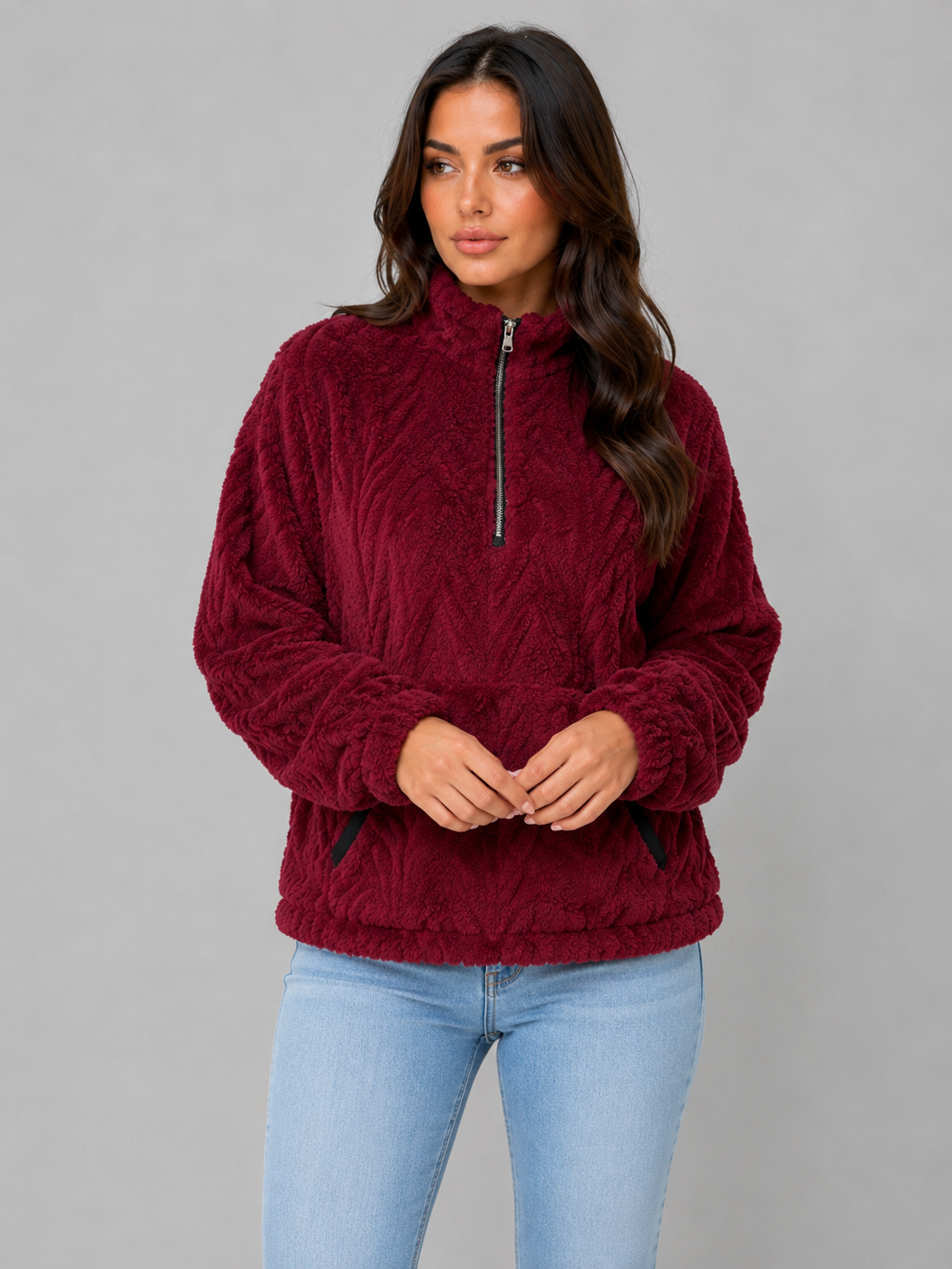Bernice | Sudadera de felpa de cuello alto con media cremallera