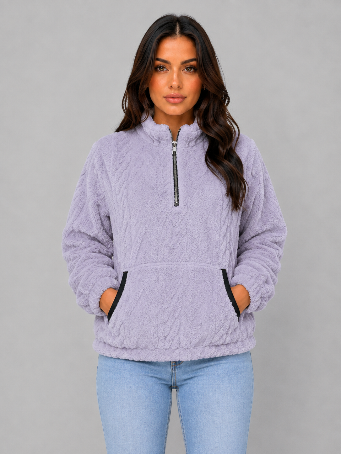 Bernice | Sudadera de felpa de cuello alto con media cremallera