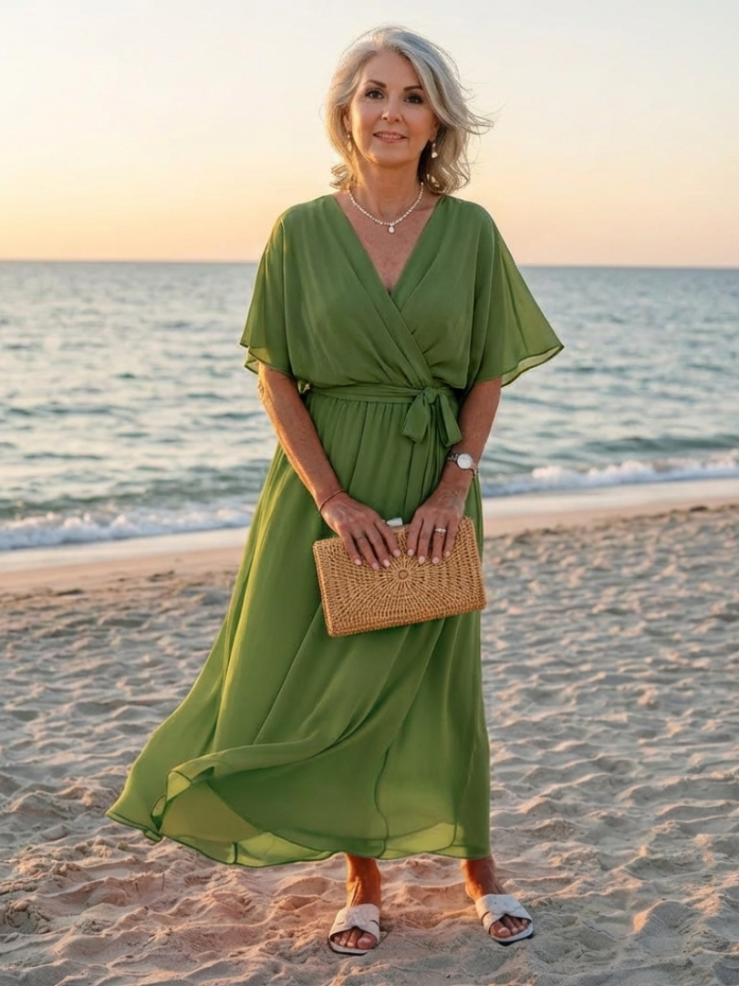 Bianca | V Neck Draped Waist Tie Midi Dress