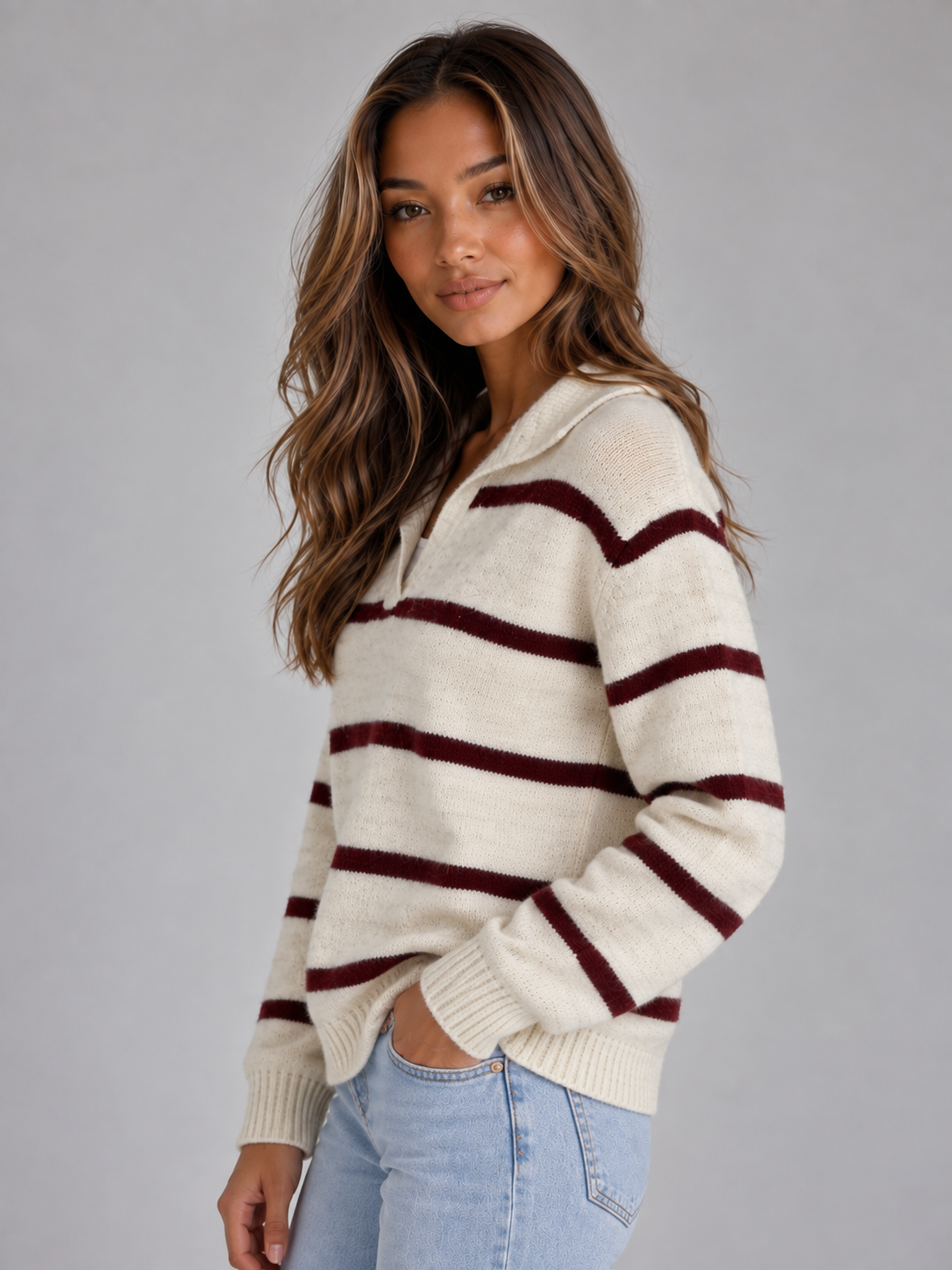 Brenda | Jersey de lana de alpaca a rayas con cuello