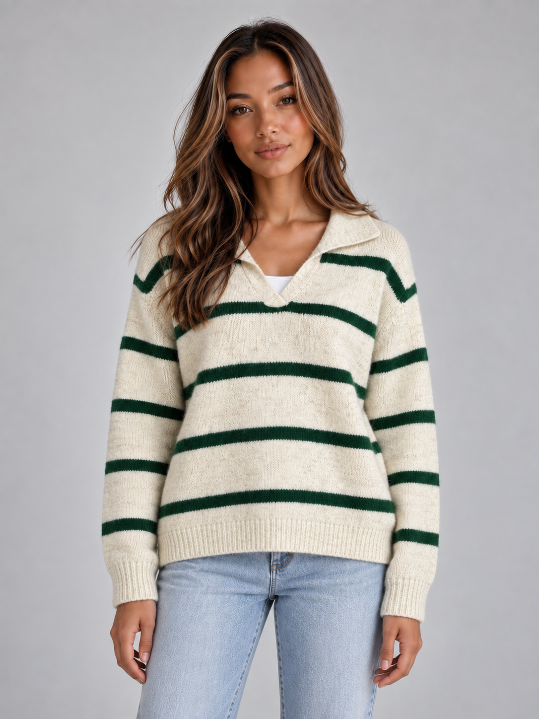 Brenda | Jersey de lana de alpaca a rayas con cuello