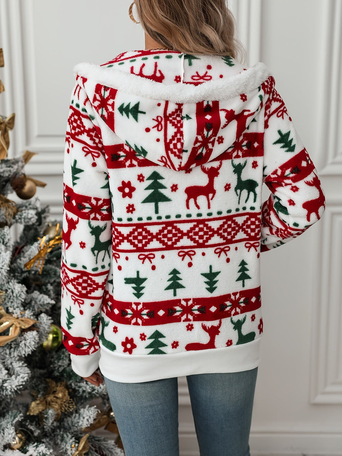 Bridget | Cárdigan navideño con capucha y cremallera