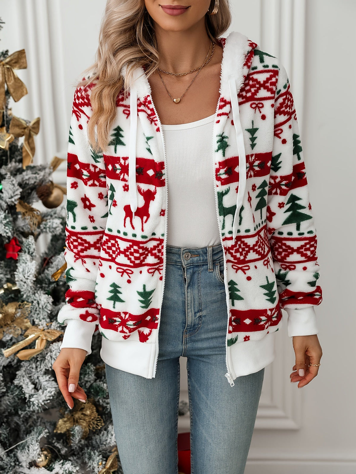 Bridget | Cárdigan navideño con capucha y cremallera