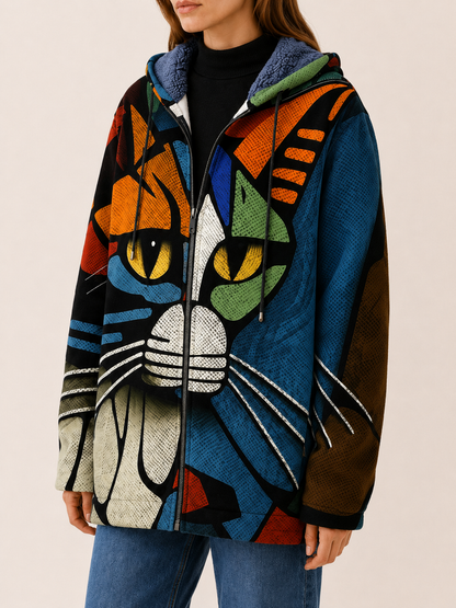 Brina | Printed Zip Hooded Longline Jacket