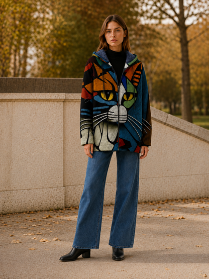 Brina | Printed Zip Hooded Longline Jacket