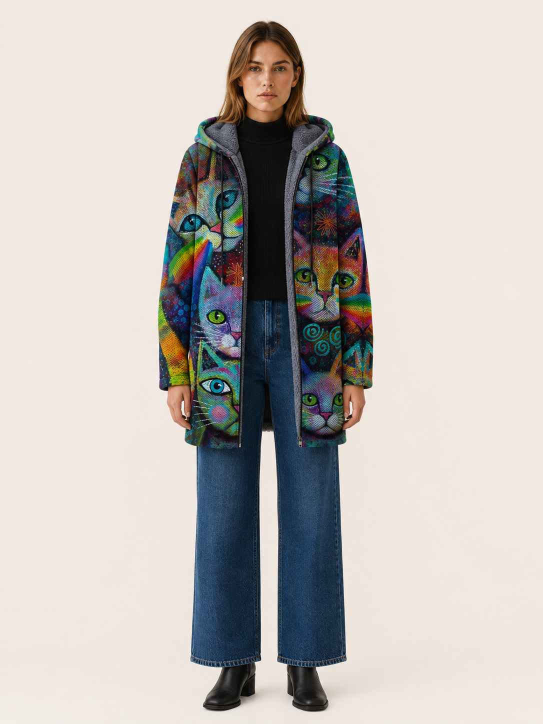 Brina | Printed Zip Hooded Longline Jacket