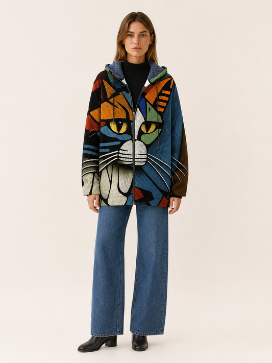 Brina | Printed Zip Hooded Longline Jacket
