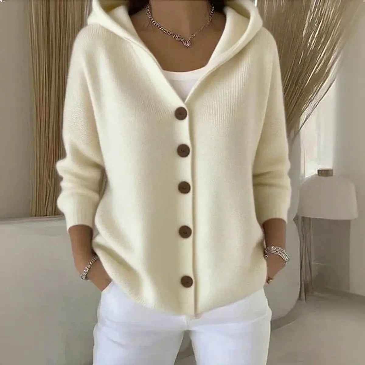 Briony | Pocketed Hooded Button-Front Cardigan