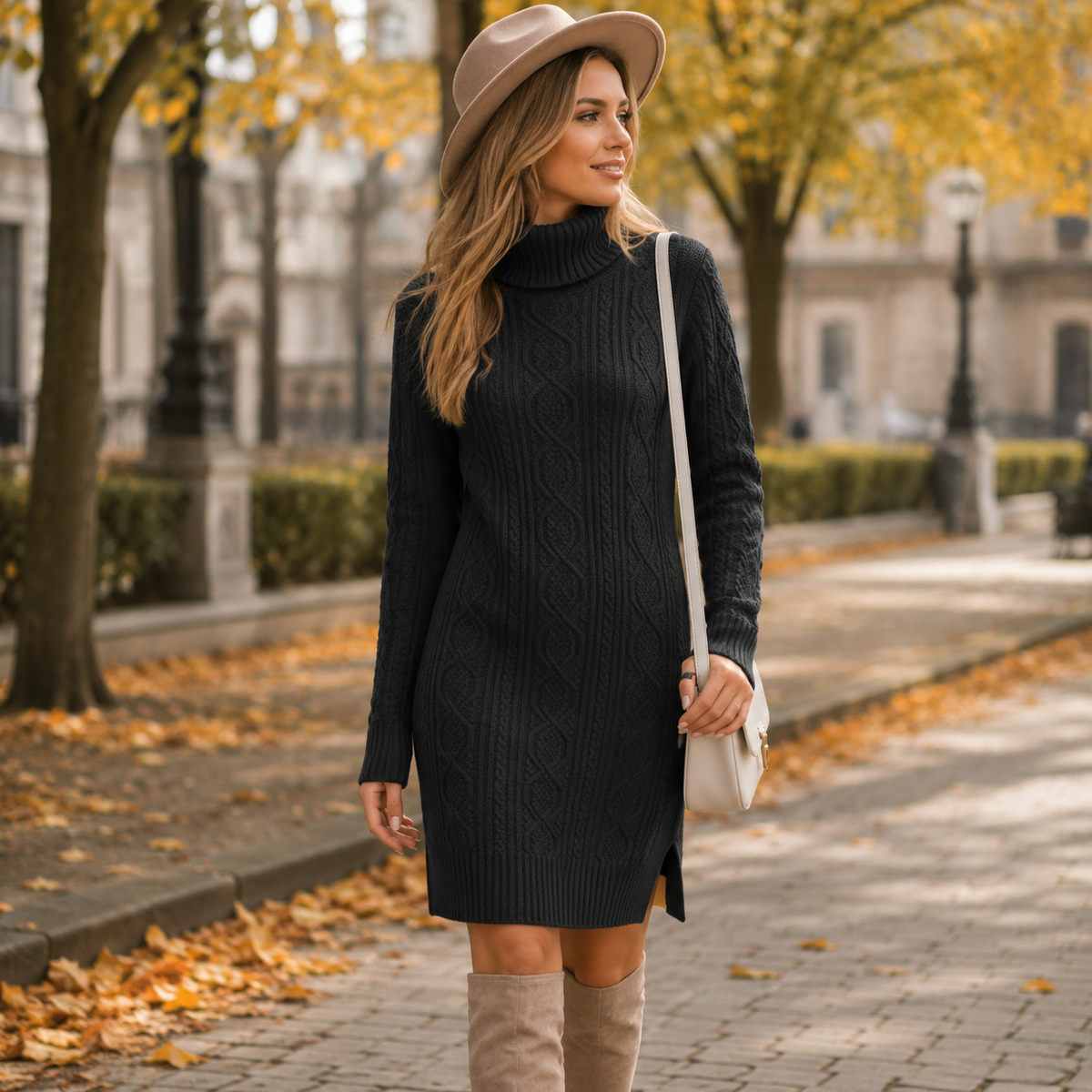 Bronte | Cable Knit Turtleneck Dress