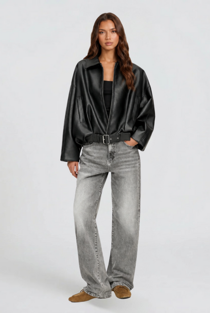 Brooke | Oversized Belt Leather Jacket