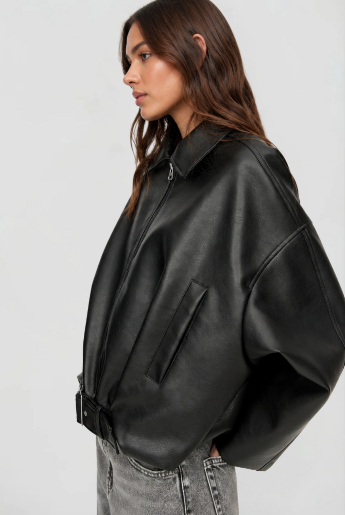 Brooke | Oversized Belt Leather Jacket