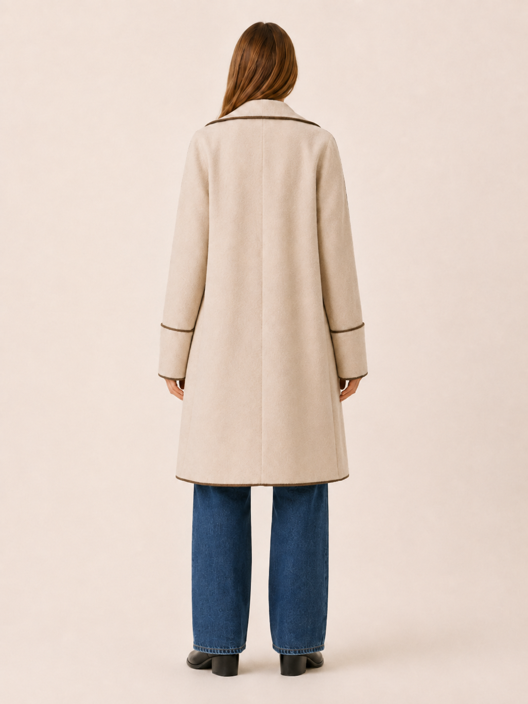 Camille | Contrast Trim Wide Collar Long Coat