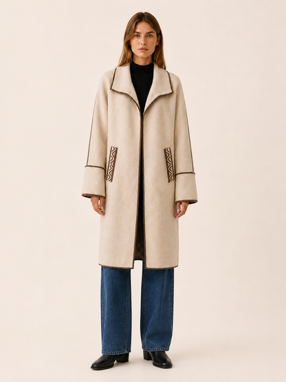 Camille | Contrast Trim Wide Collar Long Coat