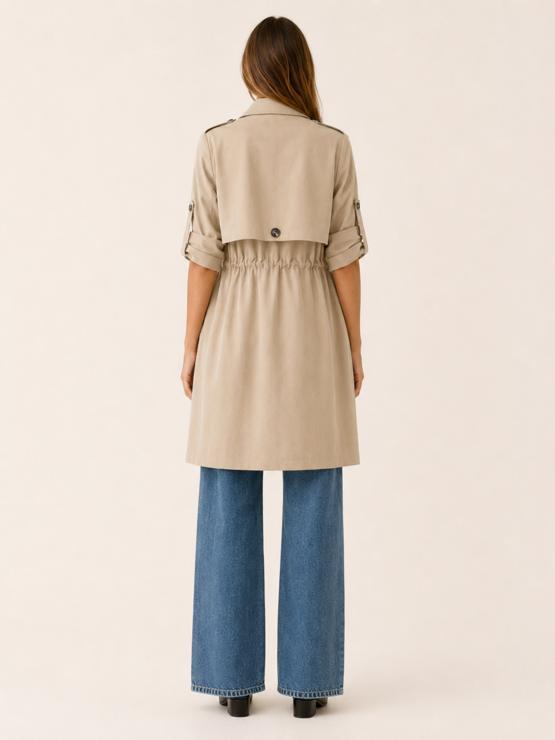 Juliette | Draped Lapel Open Front Long Trench Coat