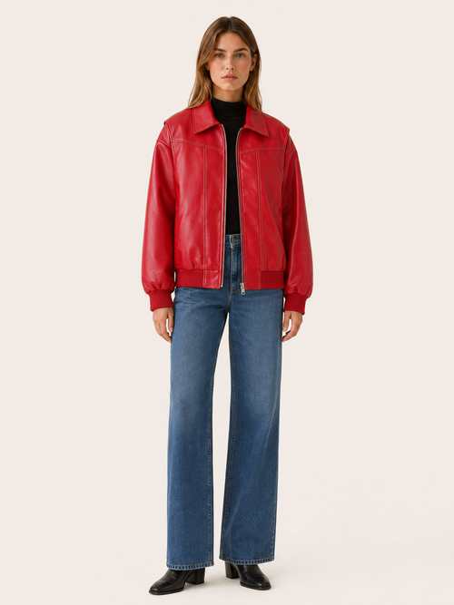 Danielle | Oversized Leather Zip Up Bomber Jacket
