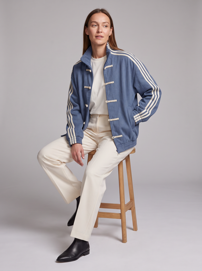 Cassandra | Welurowa kurtka dresowa w kontrastowe paski