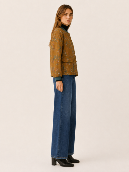 Cecilia | Floral Button Up Pocket Bomber Jacket
