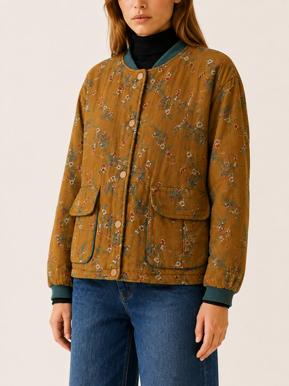 Cecilia | Floral Button Up Pocket Bomber Jacket