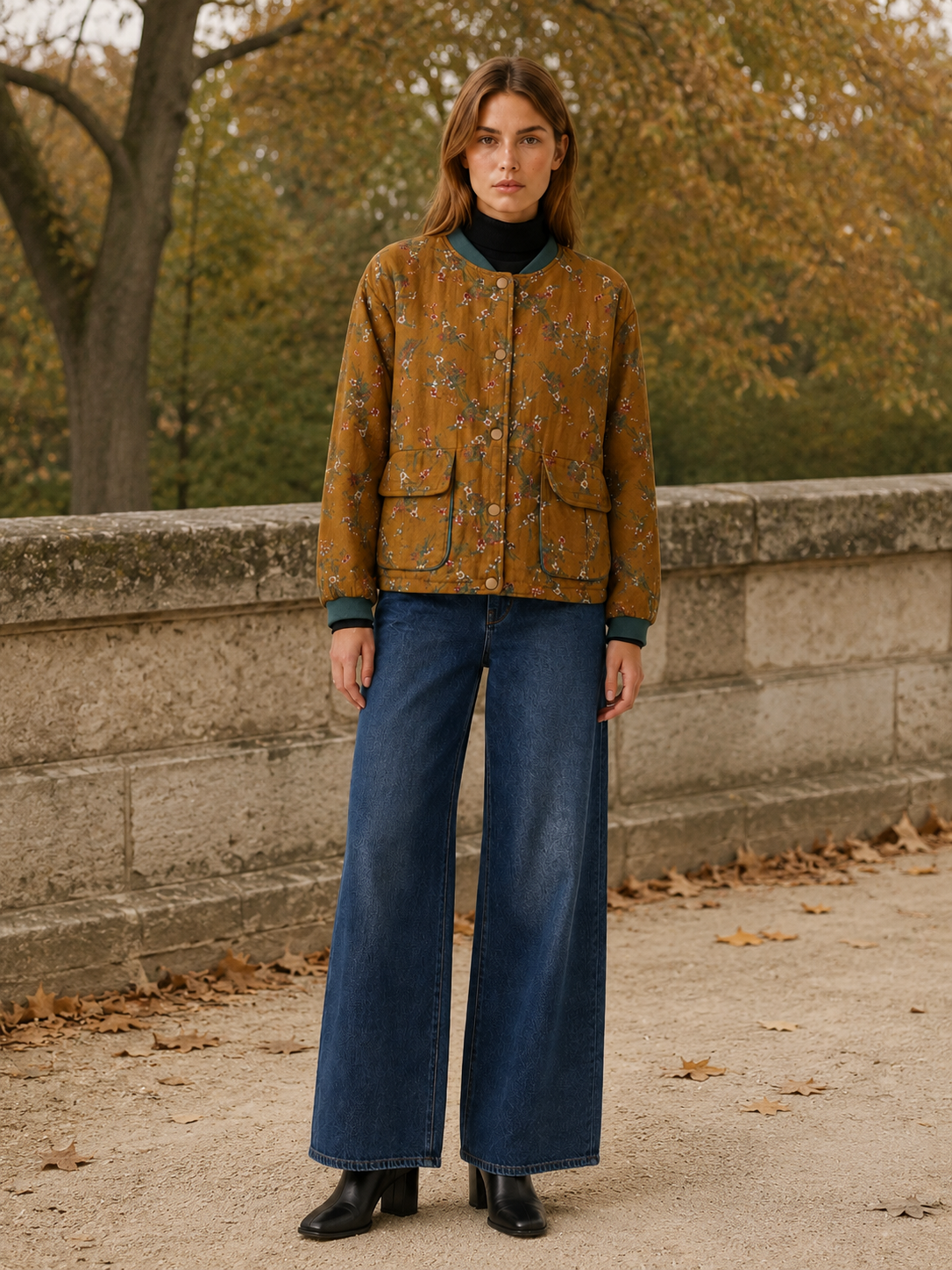 Cecilia | Floral Button Up Pocket Bomber Jacket