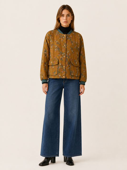 Cecilia | Floral Button Up Pocket Bomber Jacket