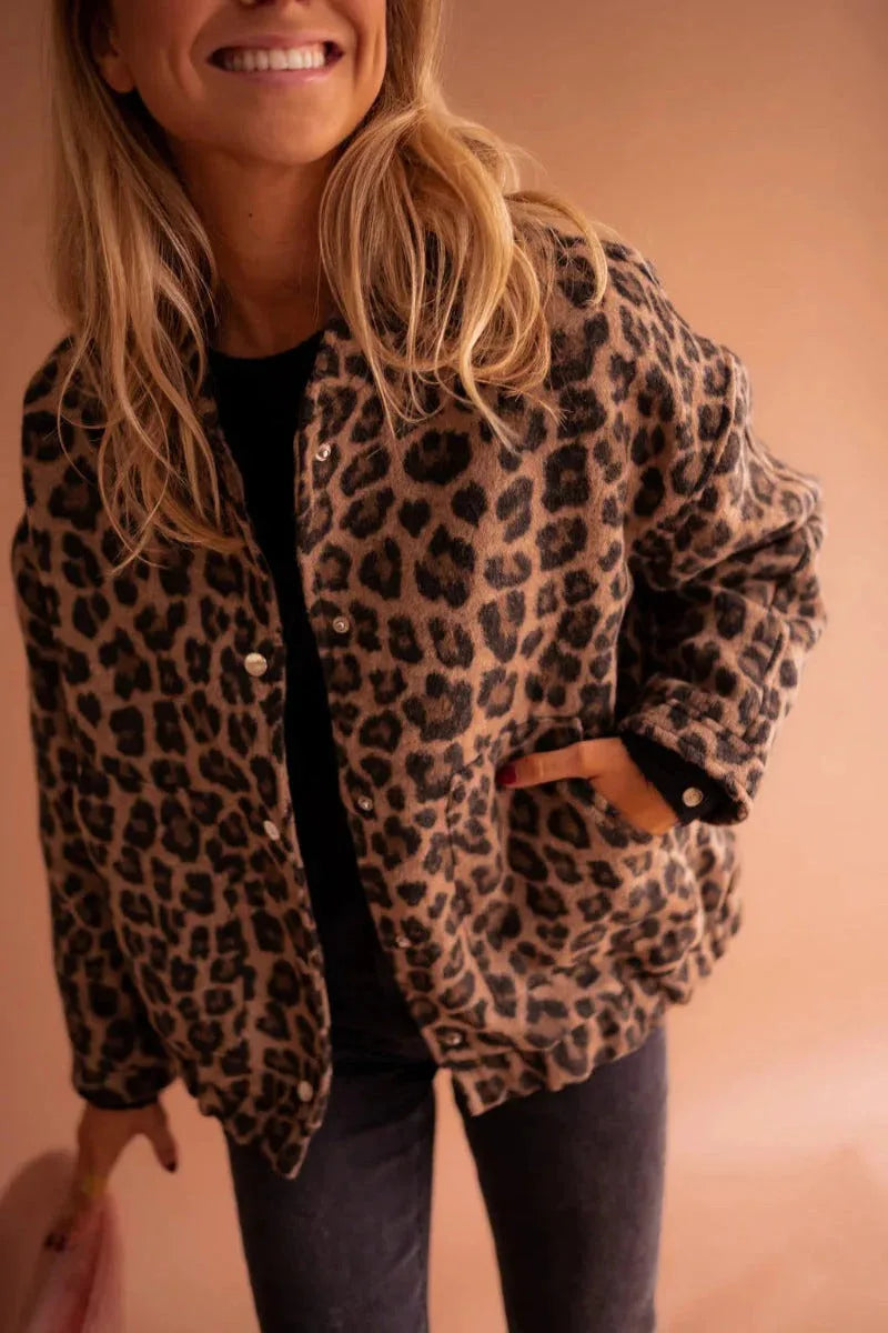 Cecilia | Leopard Print Button Up Pocket Jacket