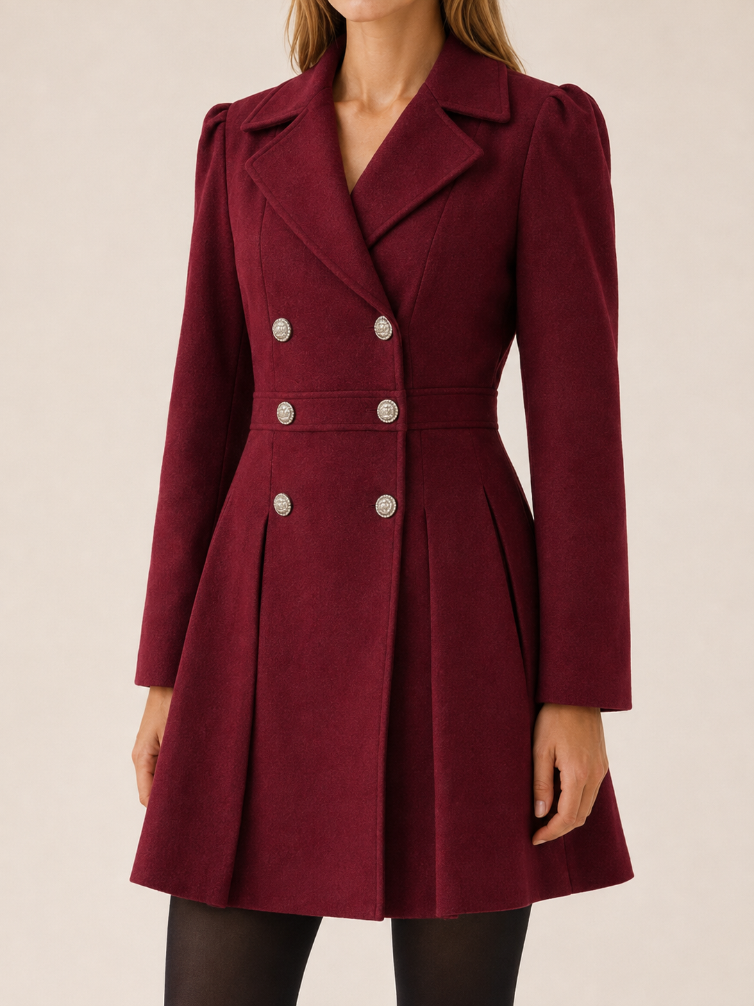 Alessia | Double Breasted Pleated Long Coat