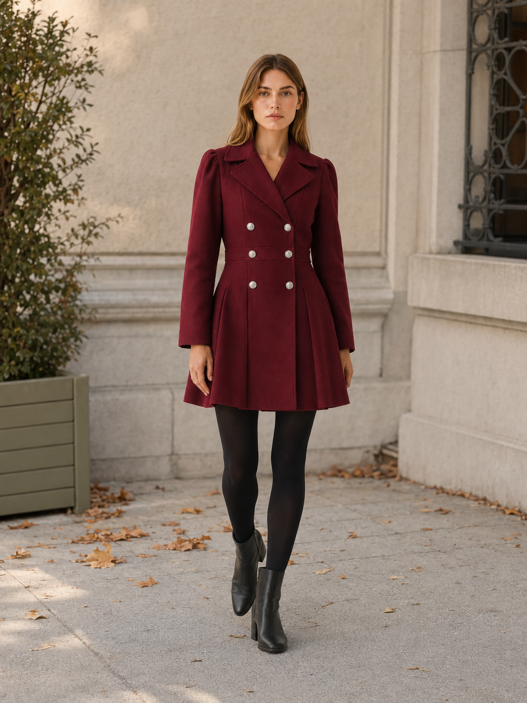 Alessia | Double Breasted Pleated Long Coat