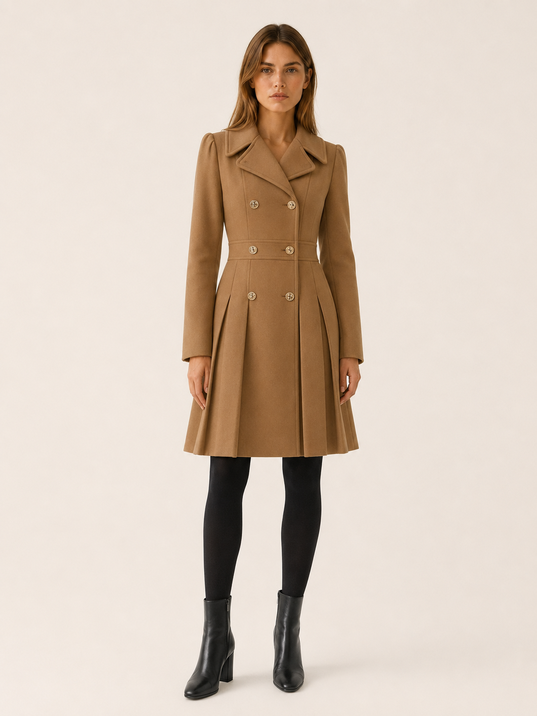 Alessia | Double Breasted Pleated Long Coat