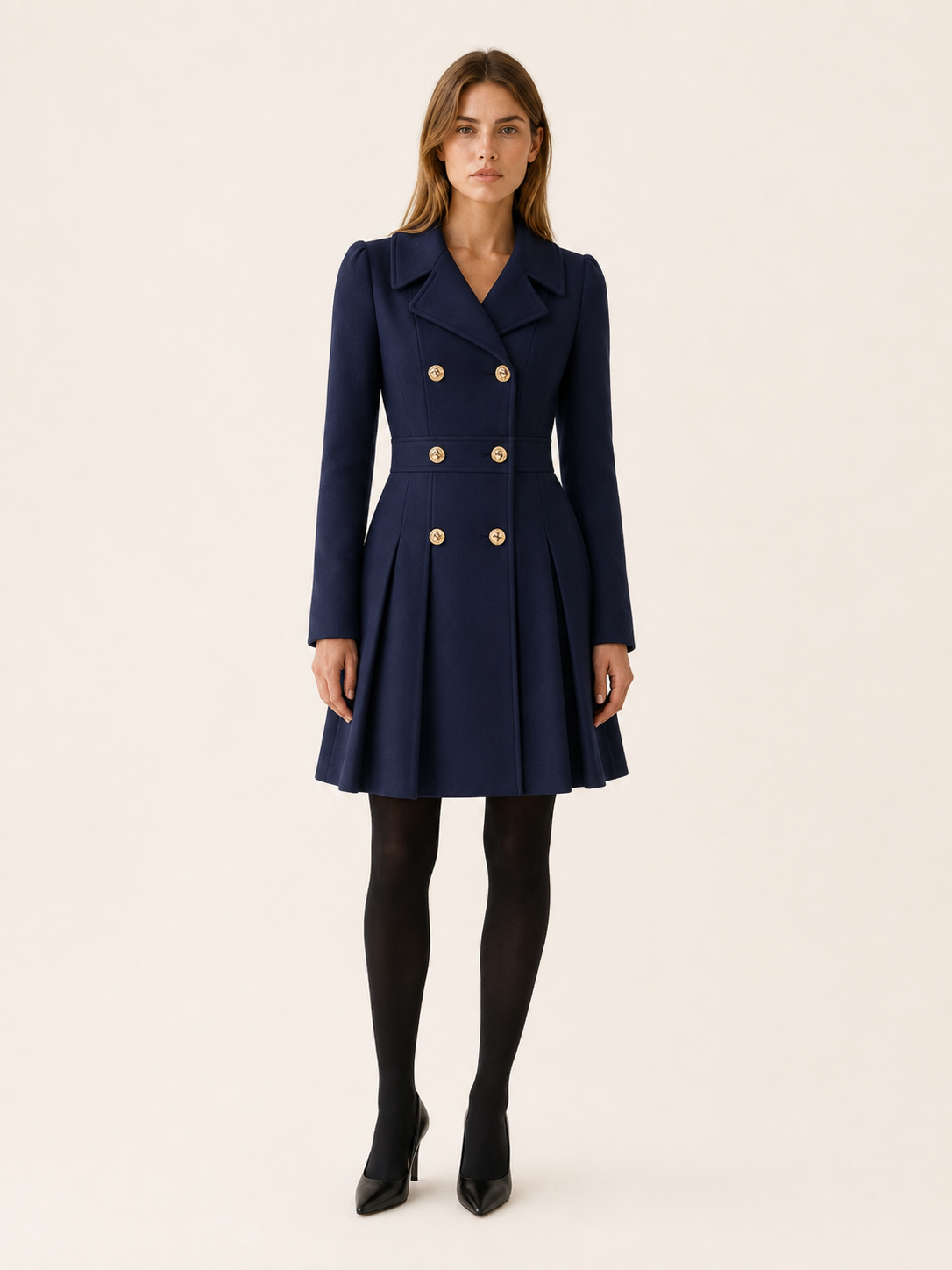 Alessia | Double Breasted Pleated Long Coat