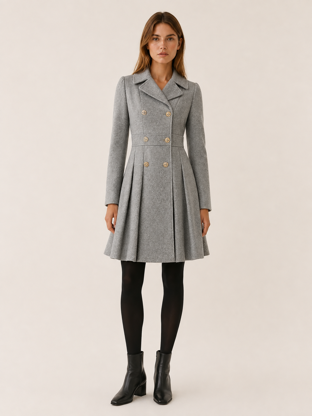 Alessia | Double Breasted Pleated Long Coat
