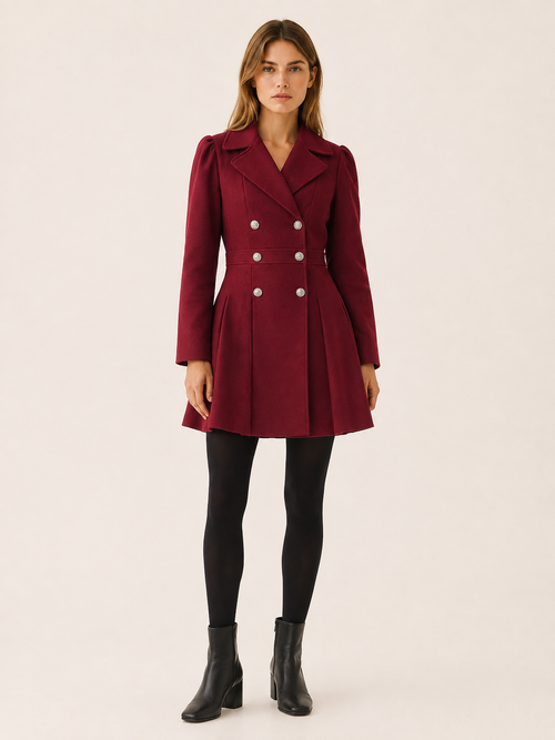 Alessia | Double Breasted Pleated Long Coat