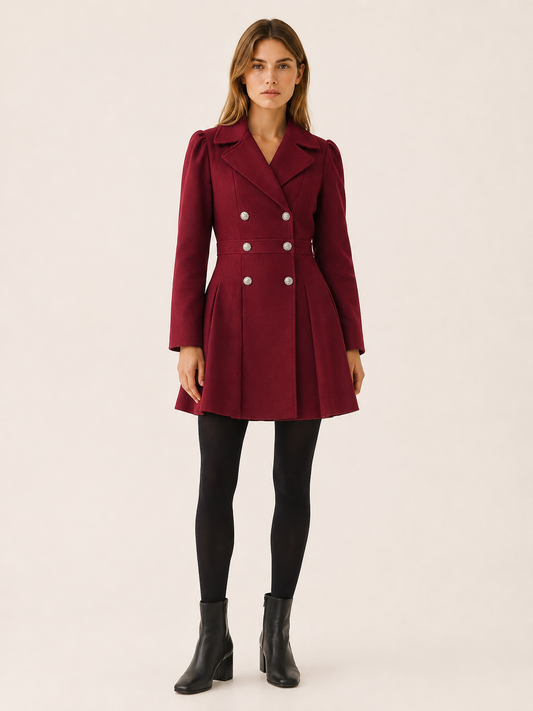 Alessia | Double Breasted Pleated Long Coat