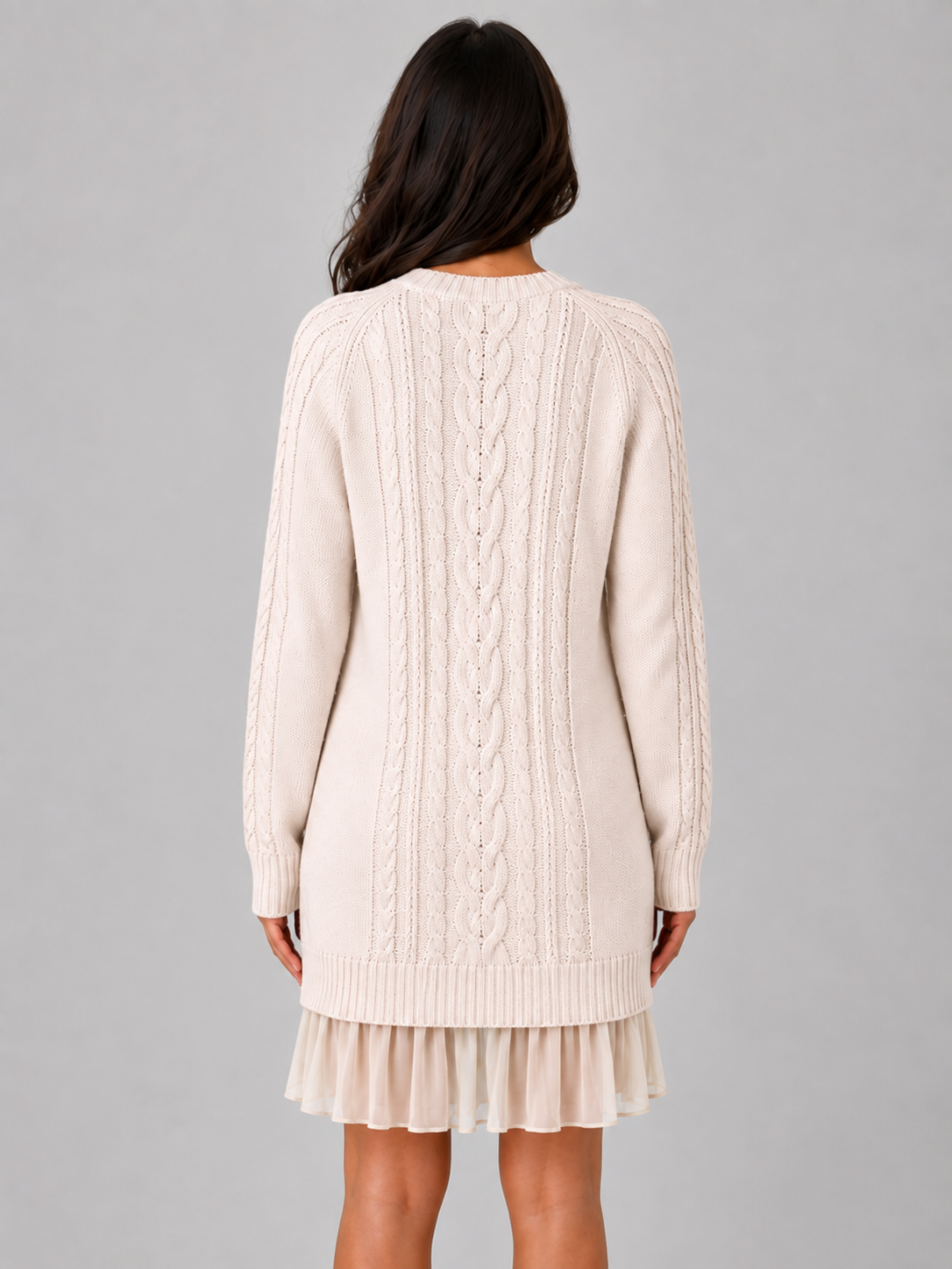 Charlotte | Cable Knit Pleated Hem Long Sleeve Mini Dress
