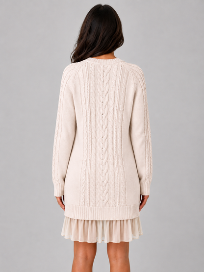 Charlotte | Cable Knit Pleated Hem Long Sleeve Mini Dress