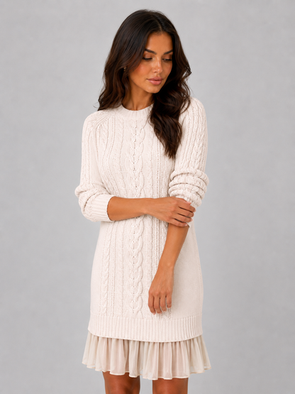 Charlotte | Cable Knit Pleated Hem Long Sleeve Mini Dress