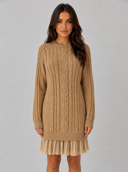 Charlotte | Cable Knit Pleated Hem Long Sleeve Mini Dress
