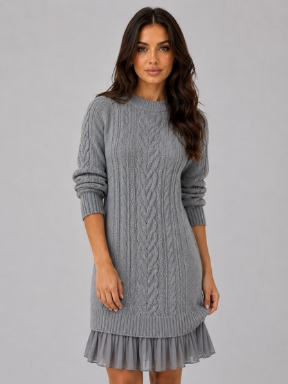 Charlotte | Cable Knit Pleated Hem Long Sleeve Mini Dress