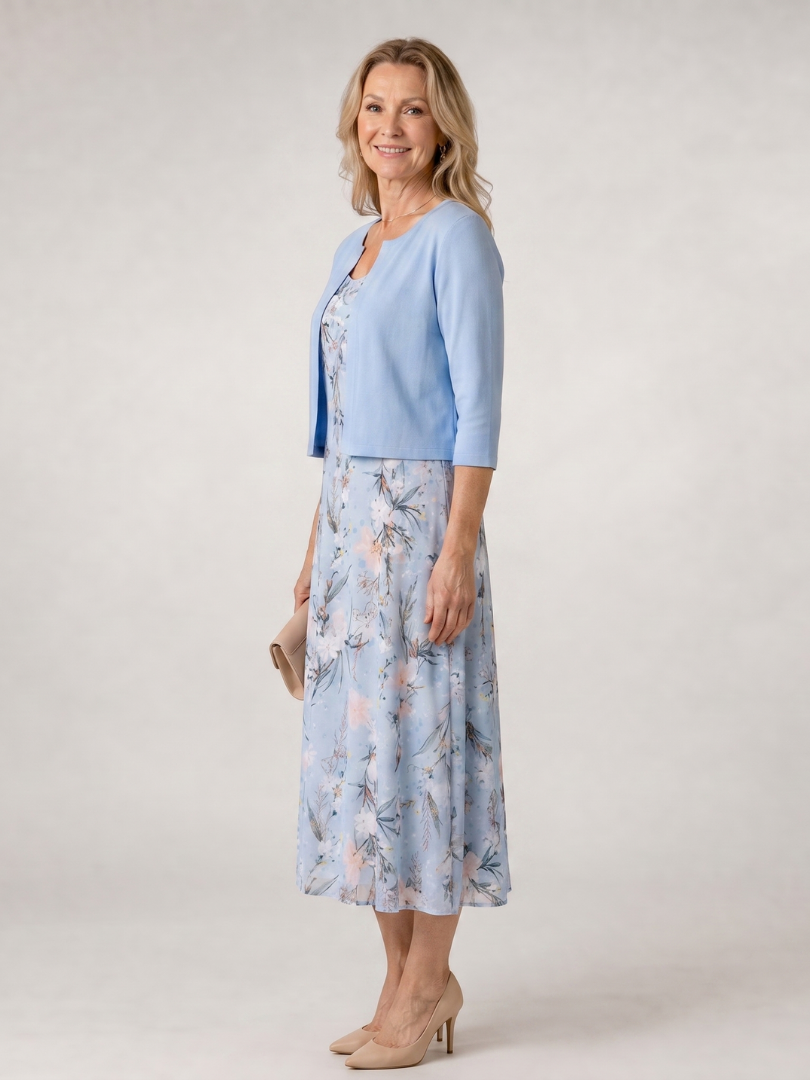 Charlotte | Floral Print Sleeveless Cropped Jacket Midi Dress