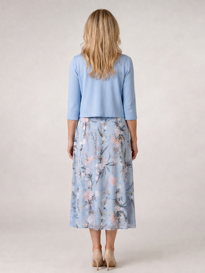 Charlotte | Floral Print Sleeveless Cropped Jacket Midi Dress