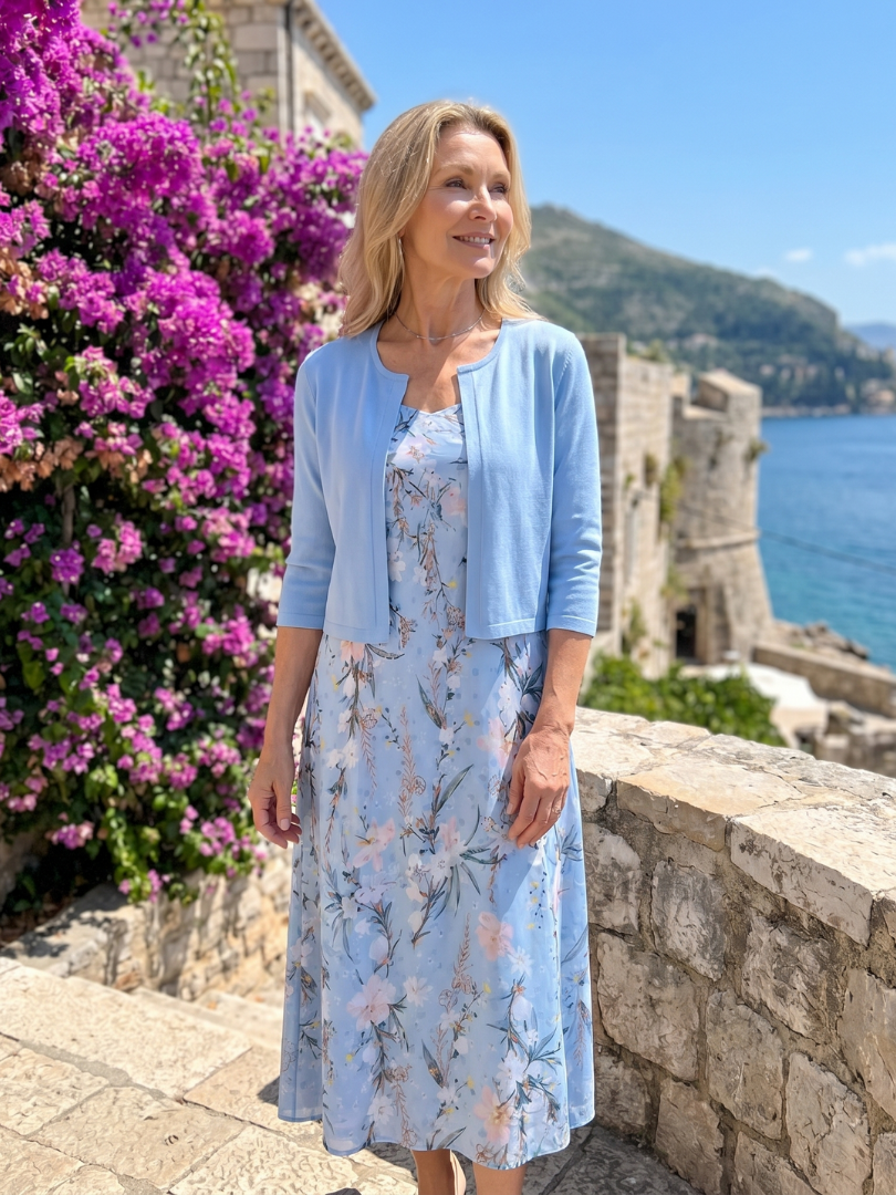 Charlotte | Floral Print Sleeveless Cropped Jacket Midi Dress