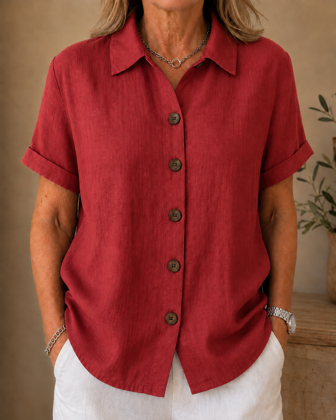 Lucille | Woven Button Front Blouse