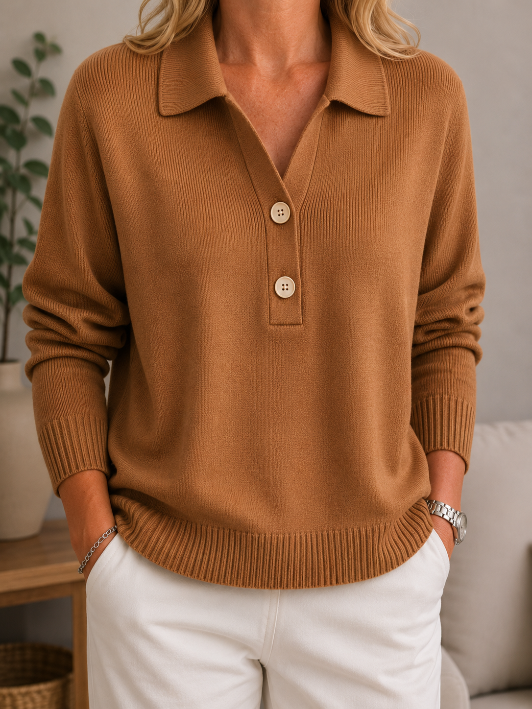 Cassia | Collared Button Front Knit Jumper