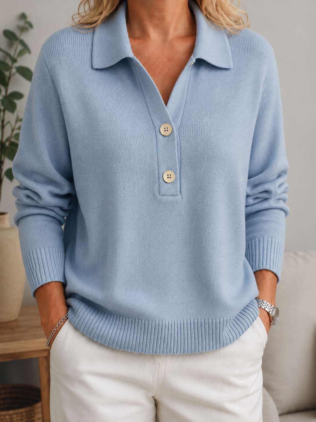 Cassia | Collared Button Front Knit Jumper